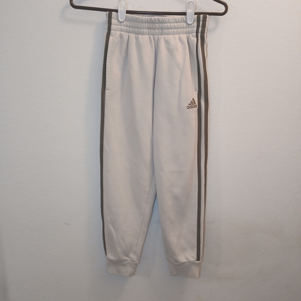 Adidas Youth Size S Sweatpants Joggers Beige With Brown Leg Stripes Kidcore